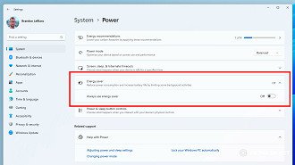 Novo sistema de economia de energia no Windows 11; Foto: Microsoft